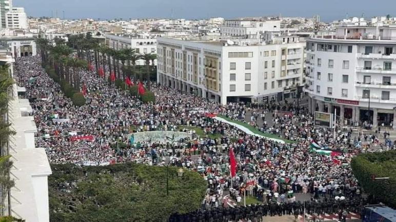 مسيرة حاشدة بعاصمة المملكة الرباط تنديدا بالعدوان الإسرائيلي على غزة